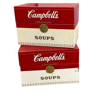 Vintage Campbells‎ Soup Metal Recipe Holders Two Storage Boxes Empty